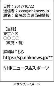 モバイルニュース「NHKニュース＆スポーツ」　 10月22日衆院選開票速報サービス “当確メール”を速やかにあなたのケータイに！