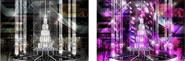 (左)通常時のツリーイメージ (右)ライティングショー時のツリーイメージ