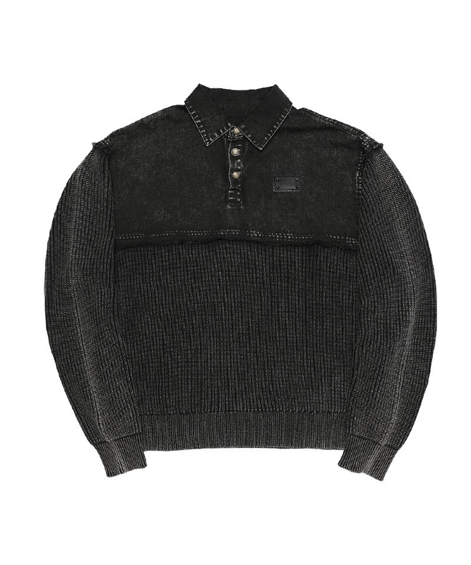 Dirty Switching Knit Polo Shirt(ブラック)