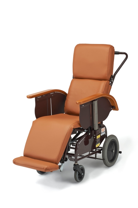 <リニューアル品>背中・おしりがズレない 「フルリクライニングキャリーFC-120」は背中・おしりがズレない特殊機構で、ご自分で動けない方でも快適に過ごすことができるフルリクライニング車いすです