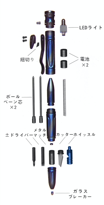 ※電池、ボールペン芯は替えが1つずつ付属しております。