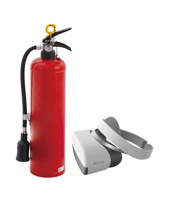 構成機器 左:訓練用消火器(コントローラー) 右:VRゴーグル(Pico Neo)