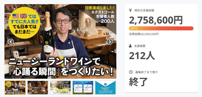 クラウドファンディングで275万円の支援を得ました