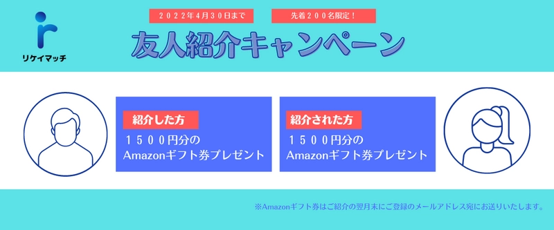 総額3,000円のAmazonギフト券をプレゼント！ 理系学部生に特化したスカウト型就活サイト「リケイマッチ」が 友人紹介キャンペーンを3月8日より実施！
