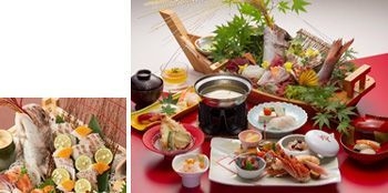 【左】鯛の姿造り 【右】敬老の日お祝い会席