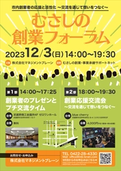 市内創業者の応援と活性化 ～交流を通じて想いをつなぐ～　 第1回「むさしの創業フォーラム」12月3日開催決定！