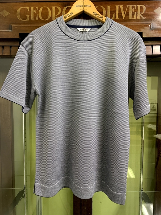 ボーダークルーネックニットTシャツ 白/インディゴブルー ¥13,000(税別)