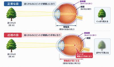 正常な目と近視の目