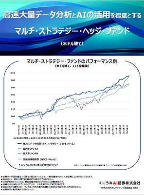高速大量データ分析とAIの活用を得意とするマルチ・ストラテジー・ヘッジ・ファンドのパンフレット(表)