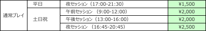 【料金表】通常利用料金表