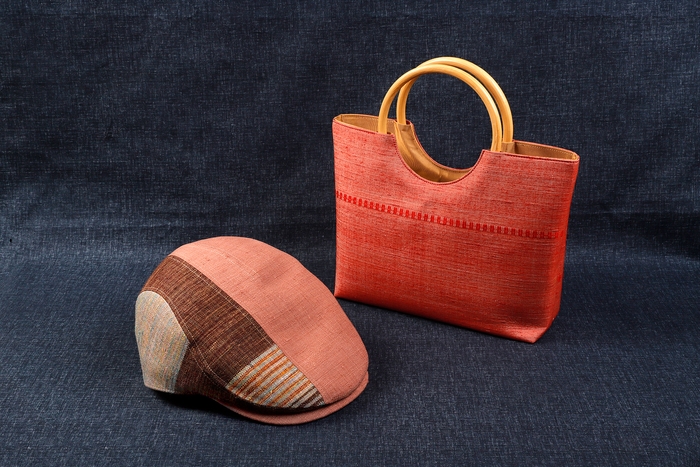 上田紬 竹バッグ/ハンチング 小岩井カリナ