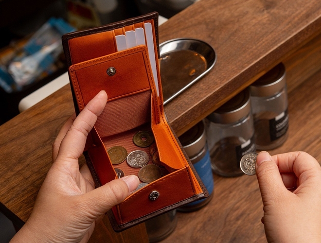 大きく開くBOX型小銭入れ