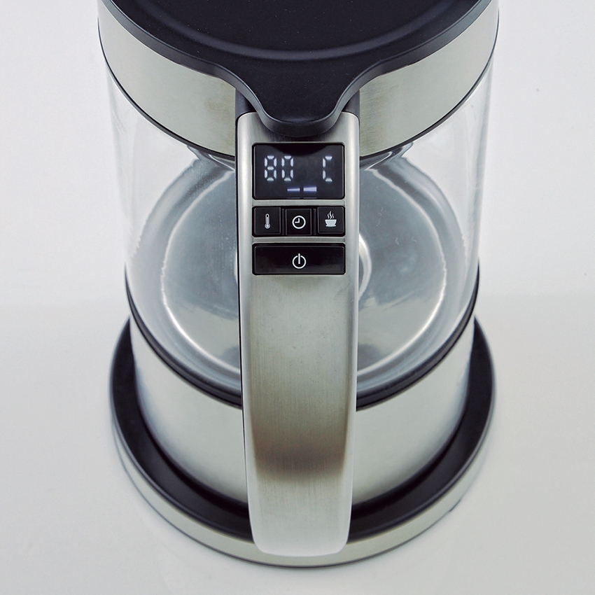 温度設定(75/80/85/90/95/100℃／COLD)・抽出時間(ホット：1～8分、水出し：20～40分)設定ディスプレイ