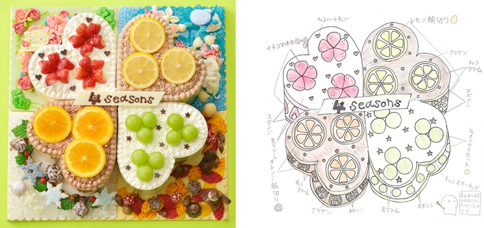 4Seasonsカラフルケーキ 本物&イラスト