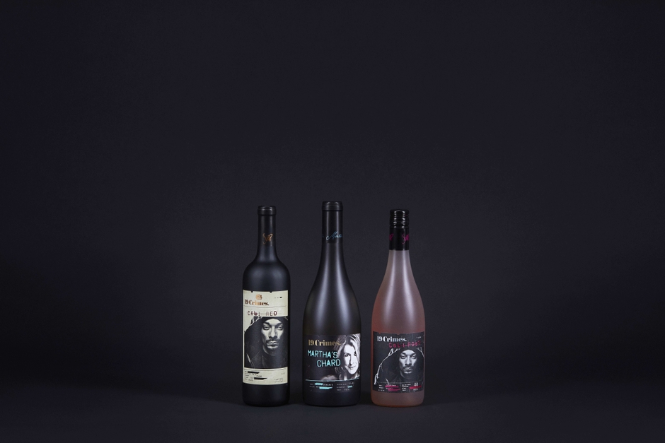 右から19 Crimes Cali Red, 19 Crimes Martha's Chard, 19 Crimes Cali Rose