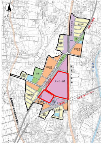 土地利用計画図 （赤枠部分が大規模集客施設の開発計画地）
