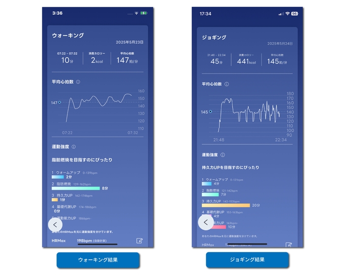 運動中の心拍を計測する機能(画面イメージ)