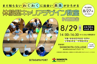 【8/29(土)無料】まだ知らない「わくわく」に出会い、未来がひろがる体験型キャリアデザイン教室 IN 世田谷を開催