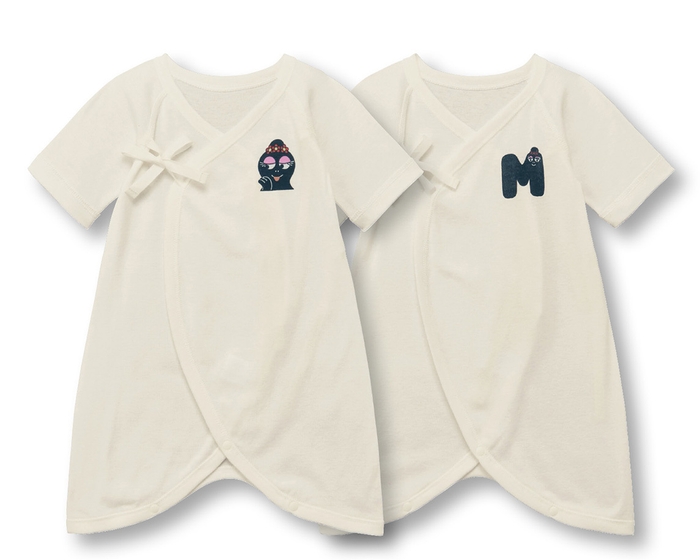 生まれてすぐにお揃い!フライス胸元プリントコンビ肌着2枚セット