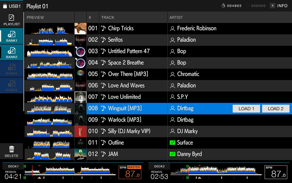 最大4つのプレイリストを登録することができるPLAYLIST BANK