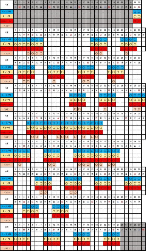 開催(運転)日程表