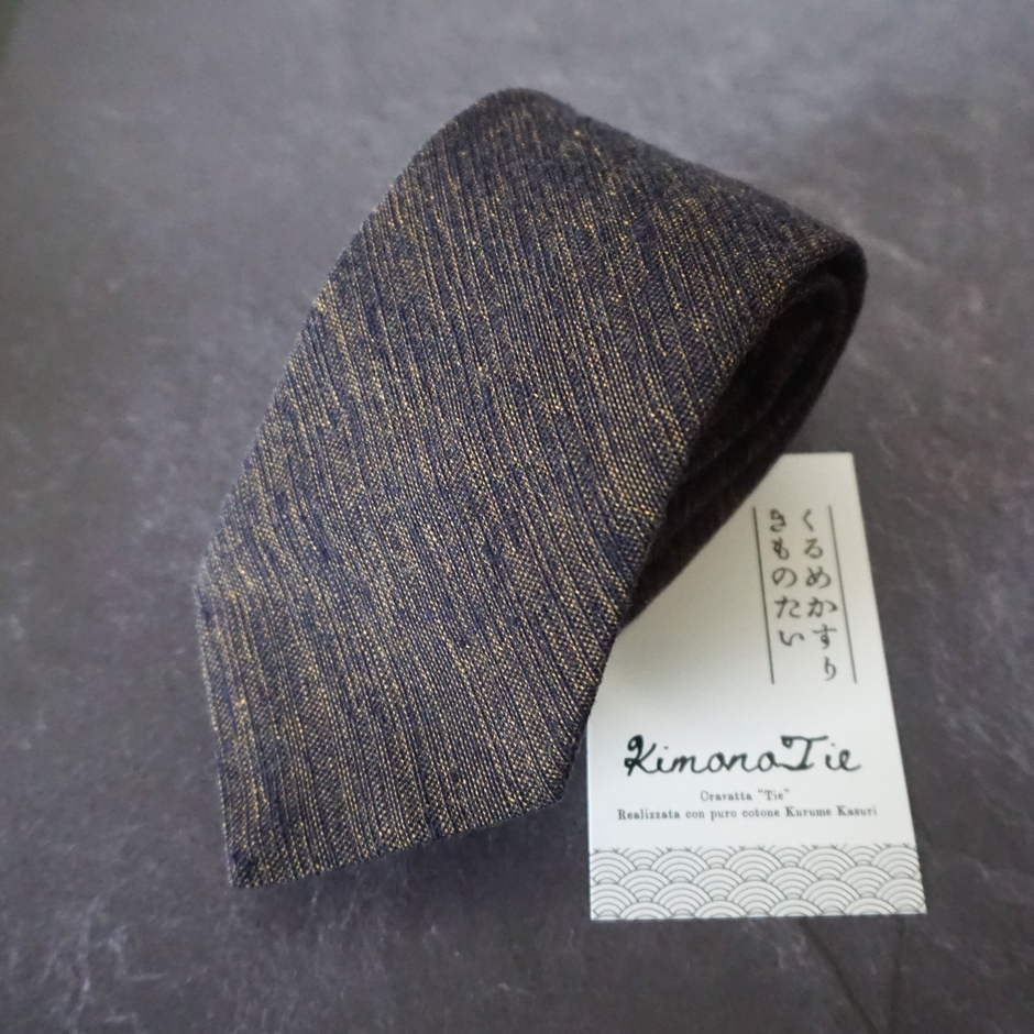 【雲絣カラシ紺】久留米絣ネクタイKimonissimo