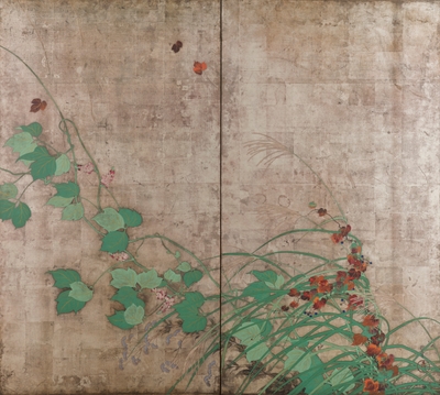 重要文化財 夏秋草図屏風 酒井抱一筆 江戸時代・19世紀 東京国立博物館蔵 (高精細複製品) (左)