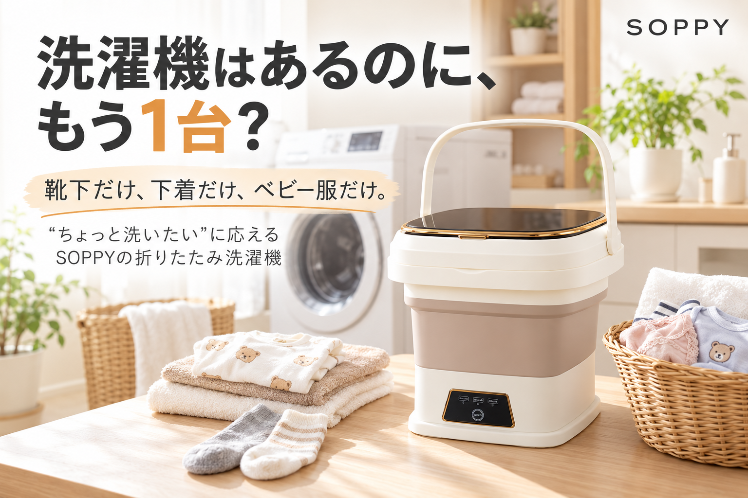 「洗濯機はあるのに、もう1台?」少量洗いの悩みに応えるSOPPYの折りたたみ洗濯機