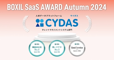 人材データプラットフォーム「CYDAS」が 「BOXIL SaaS AWARD Autumn 2024」 タレントマネジメントシステム部門で「Good Service」 ほか2つのNo.1に選出