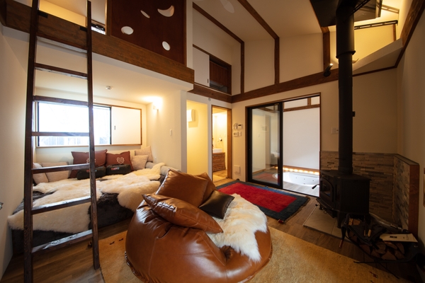 ヴィラ:全客室、ジャグジーと薪ストーブがついています