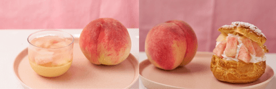 (左から)おやつプリン もも味/TAMAGOYA桃のシュークリーム