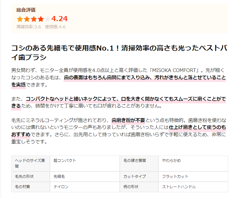 mybest内商品使用感コメント