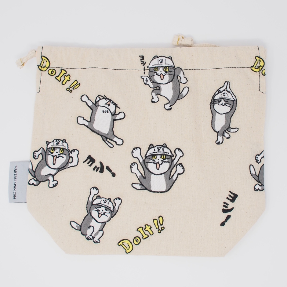 仕事猫 刺繍総柄巾着(5)