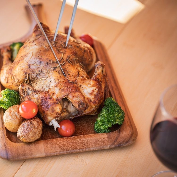 ローストチキンとワイン