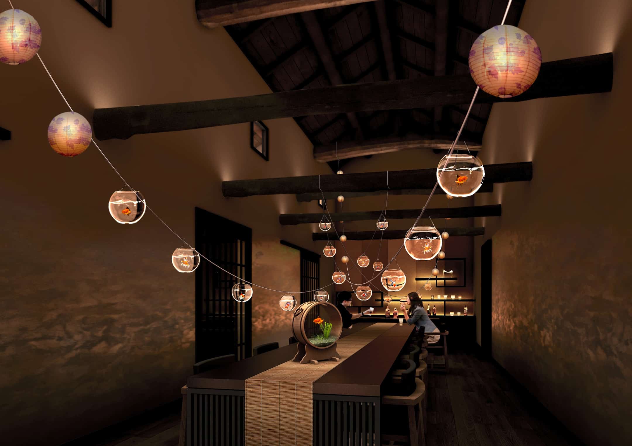 星のや京都　優雅に泳ぐ金魚を愛でて夏の夜を心地よく！Salon & Bar 蔵を「金魚Bar」にリニューアル　期間：2020年７月1日〜8月31日