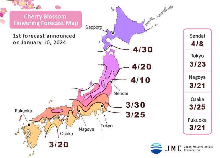 2024 Cherry Blossom Flowering Forecast Map