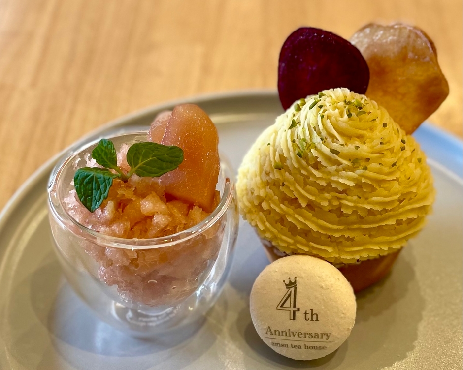 スイートポテトのタルトと紅玉のシャーベット