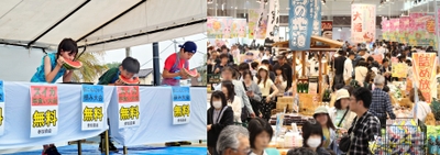 イベントの様子(スイカ早食い大会、土産もの売り場)
