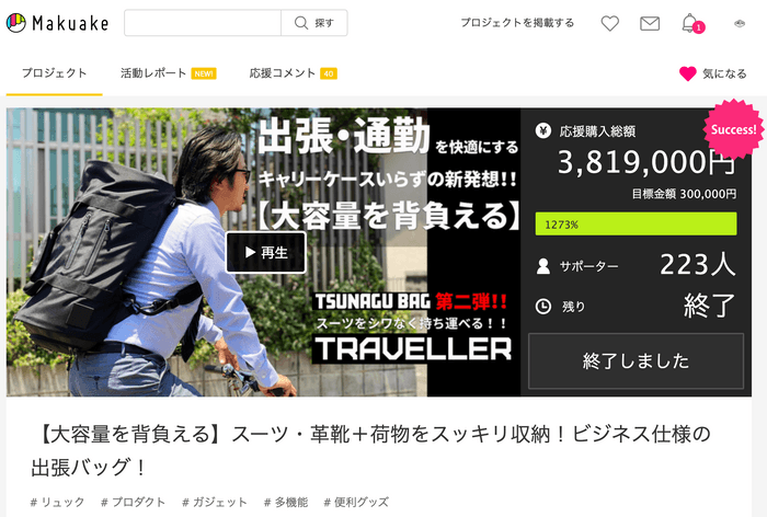 Makuakeクラウドファンディングでは目標金額の1200%を超える結果となりました。