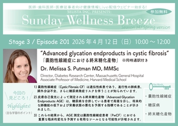 《医師・歯科医師・薬剤師向け》 無料オンラインセミナー4/12(日)朝10時開催　 『Advanced glycation endproducts in cystic fibrosis』 Dr. Melissa S. Putman MD, MMSc
