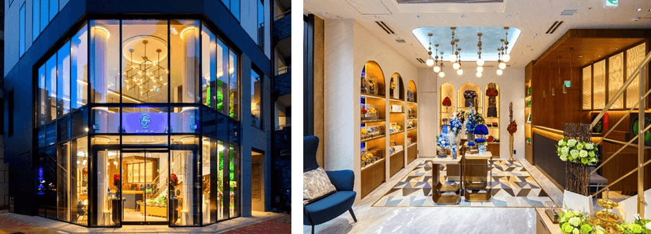 左:ベル・フルール銀座本店 外観 右:ベル・フルール銀座本店 店内