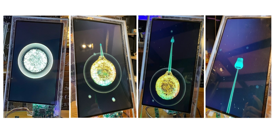 実証実験中の「Log Flower」の様子<1~2週目> 店内で検知した「感情」に応じて、割合値の色や形状で発芽し、蕾へ成長。