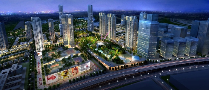 The Manor Central Parkプロジェクト全体イメージパース（夜景）