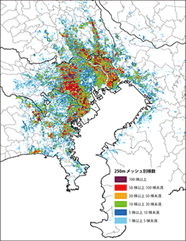 出典:首都直下地震(都心南部直下、冬夕、風速8m/s)により想定される全壊・焼失棟数(内閣府HP)
