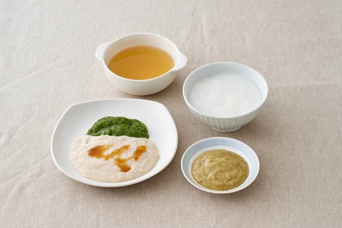 どの食形態でも同じ献立が45日サイクルで提供可能（上から常食・ソフト食・ミキサー食）