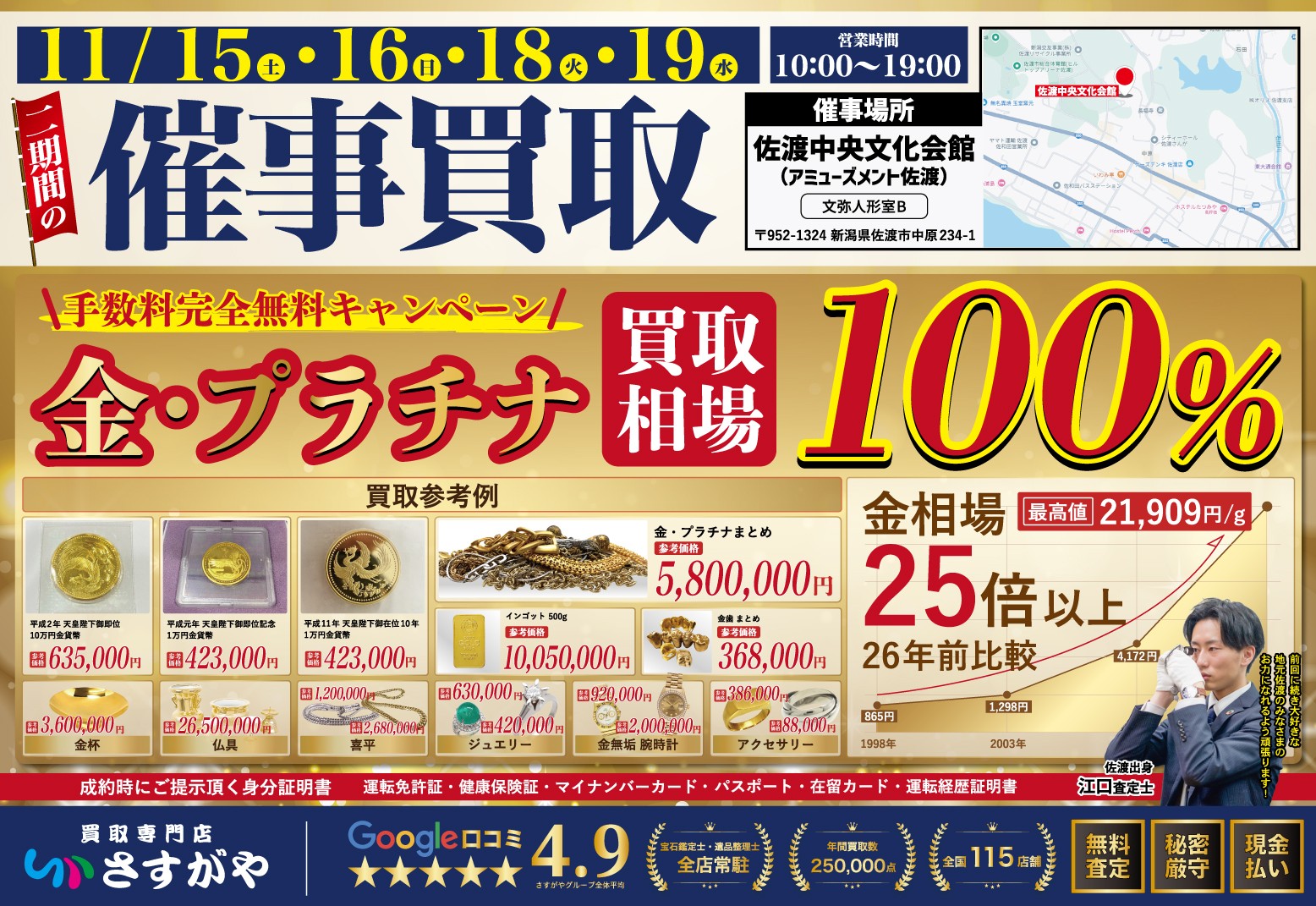 新潟県佐渡市に、買取専門店さすがやが期間限定で出張買取イベント！