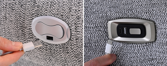 (左から)1人掛け「回転スイングソファ RKS-90」(Type-A)、2人掛け「電動ソファ RDS-150」(Type-A・Type-C)