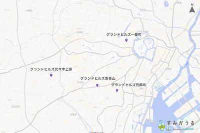 画像4：東京都心部におけるグランドヒルズを示した地図（マンションナビ）