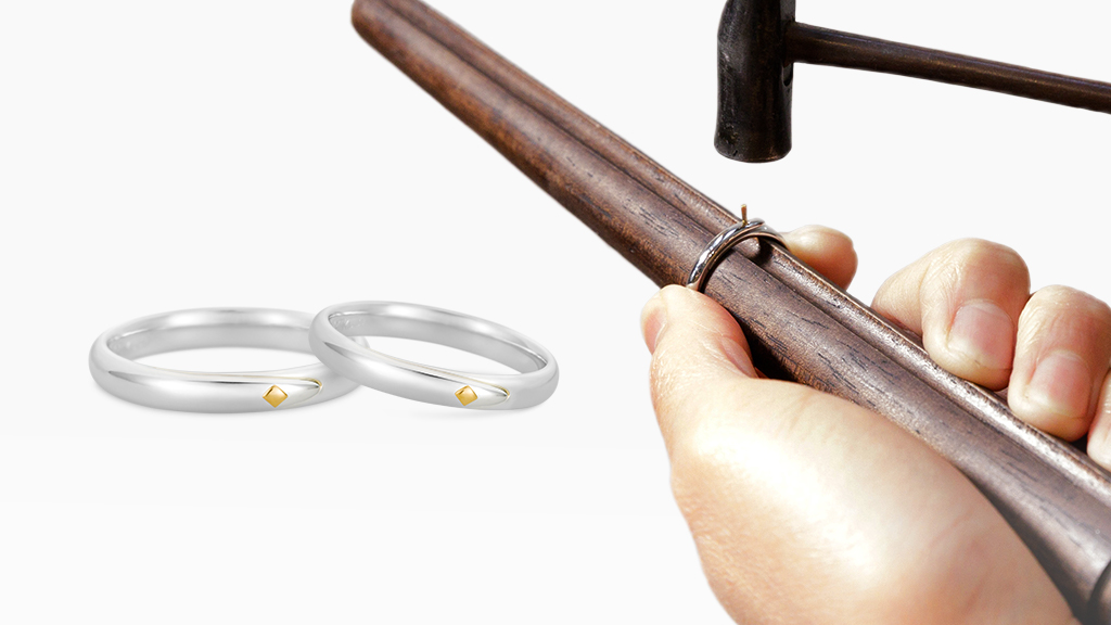 純金で出来た菱型のピンで輪をつなぐ、結婚指輪『Hishime 純金で出来た菱型のピンで輪をつなぐ、結婚指輪『Hishime
