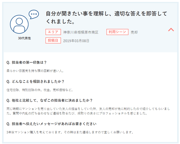 30代　男性　売却　ありがとうの声